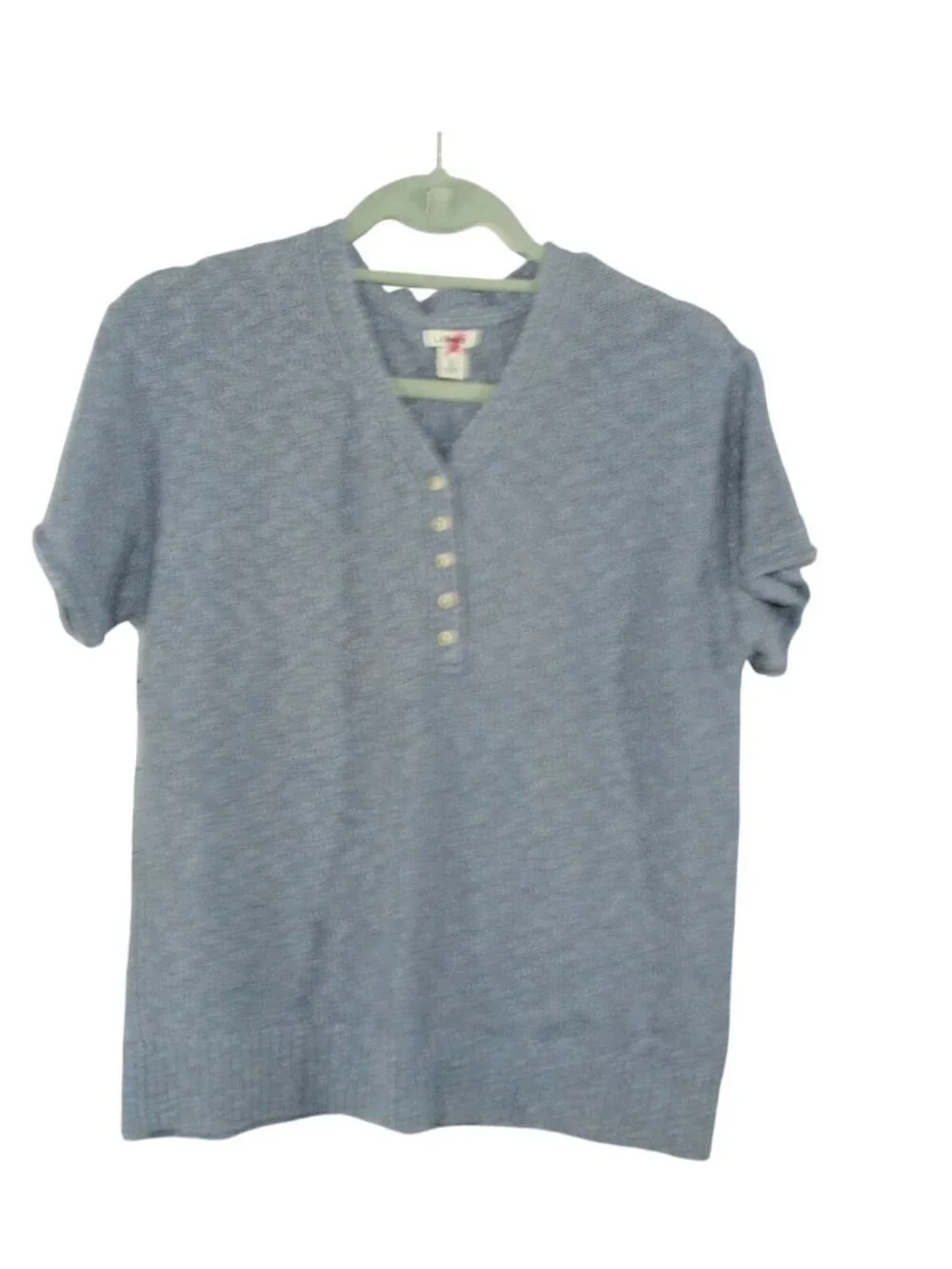 LL Bean Midweight Cotton Slub Sweater Henley Short Sleeve Soft Indigo Medium - Picture 1 of 11